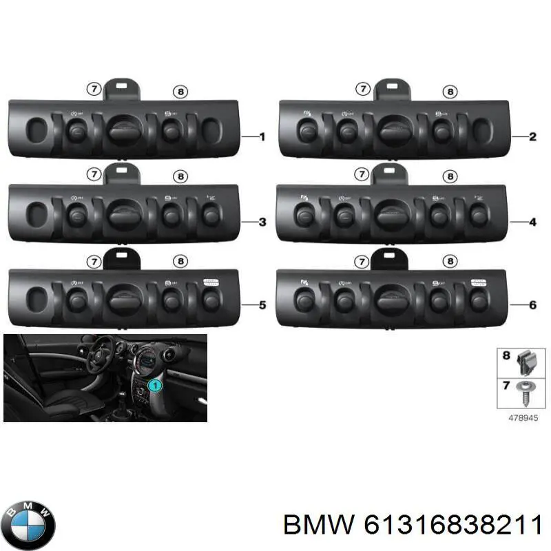 61316838211 BMW Блок кнопок центральної консолі