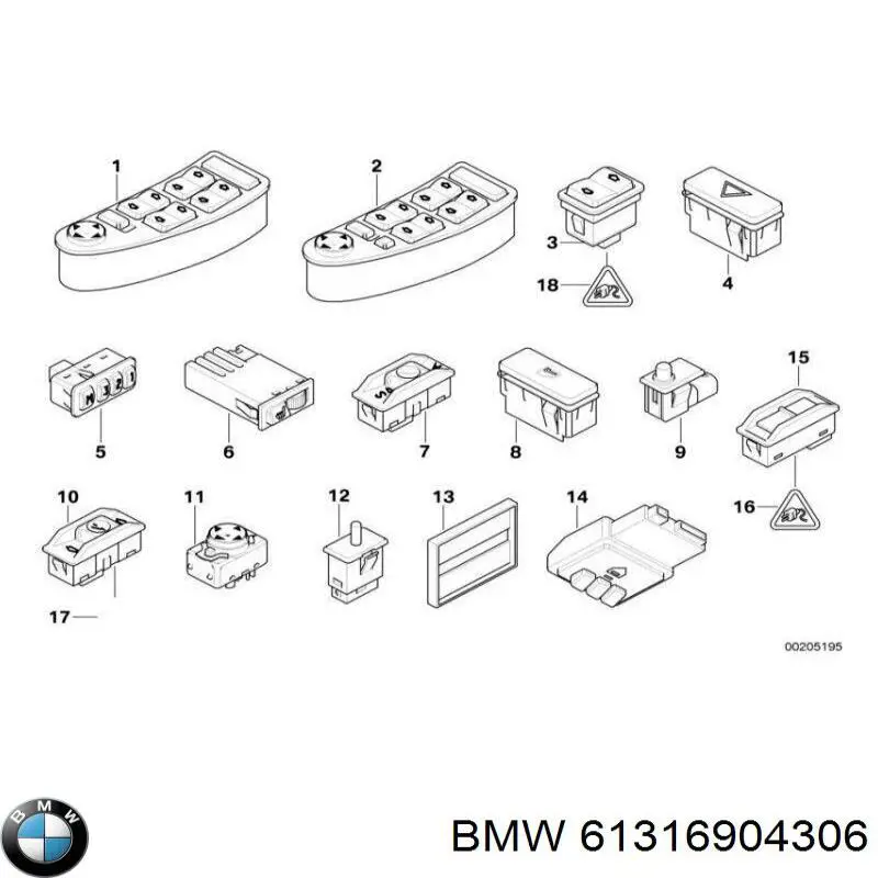 Кнопковий блок керування склопідіймачами передній лівий BMW 61316904306 ціна, від 19.73 USD