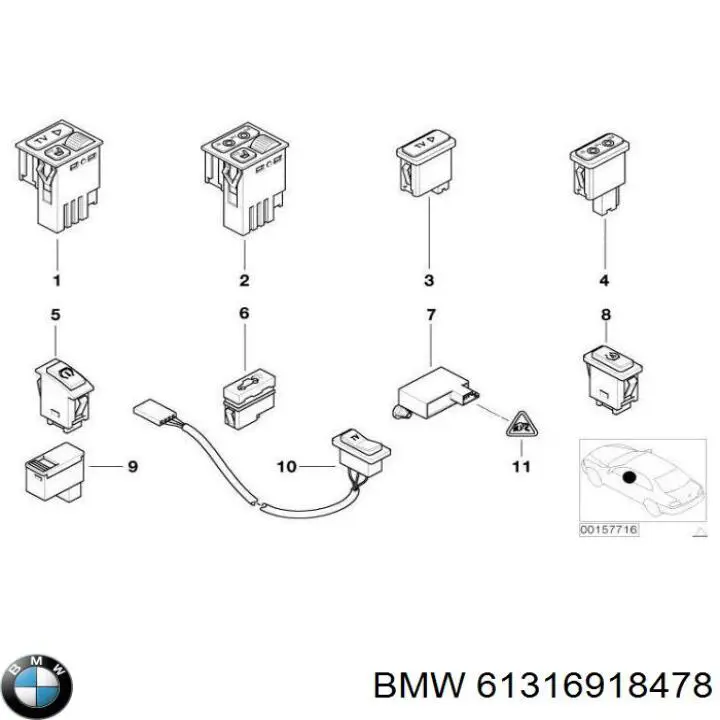 Кнопка включення аварійної сигналізації BMW 61316918478 ціна, від 25.34 USD