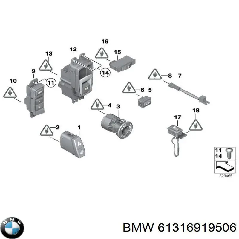 Кнопка включення аварійної сигналізації BMW 61316919506 ціна, від 5.08 USD