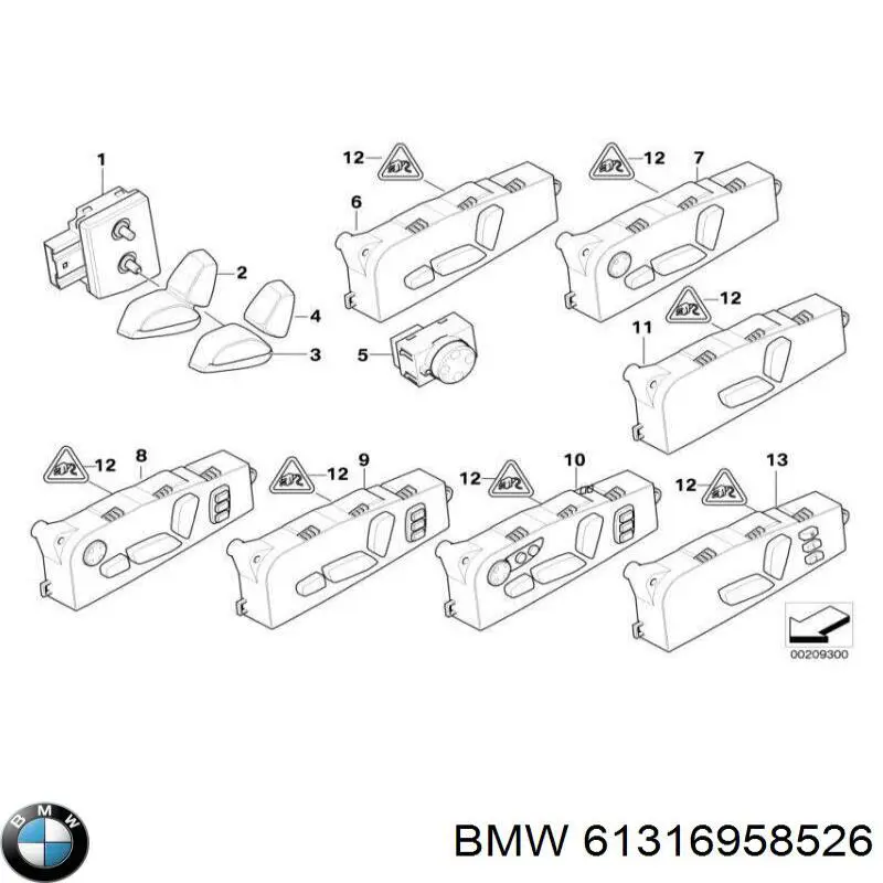 61316958526 BMW блок кнопок механізму регулювання сидінь, правий
