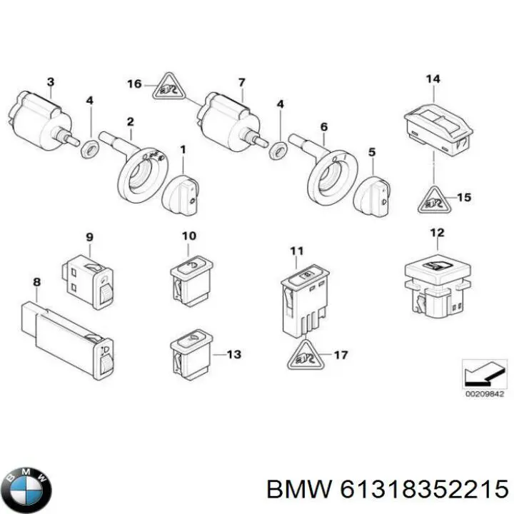 Кнопка включення ПТФ задніх на BMW 7 (E38)