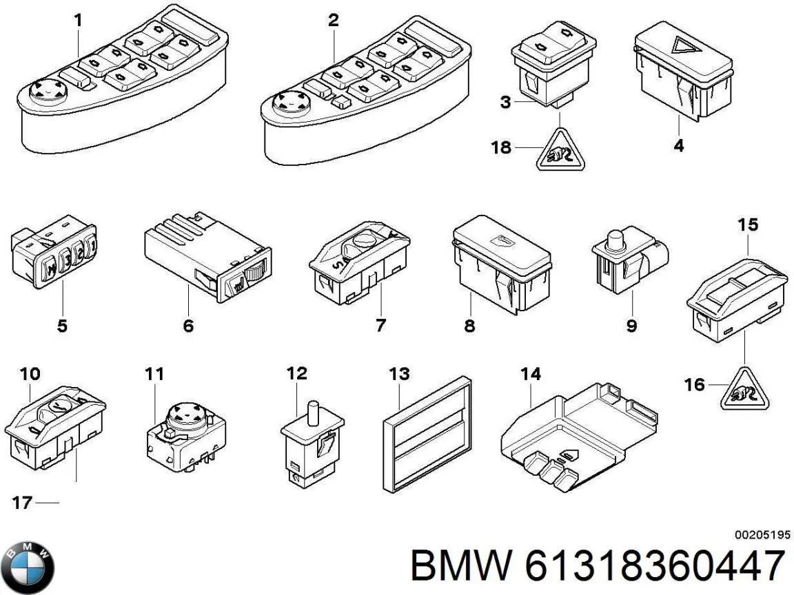 61318360447 BMW кнопковий блок керування склопідіймачами передній лівий