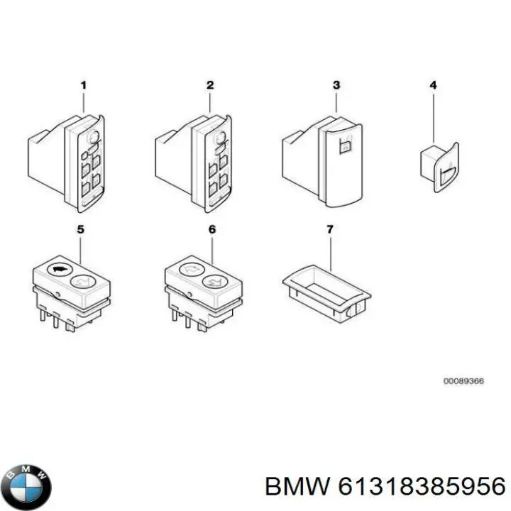 61318385956 BMW кнопка вмикання двигуна склопідіймача задня права