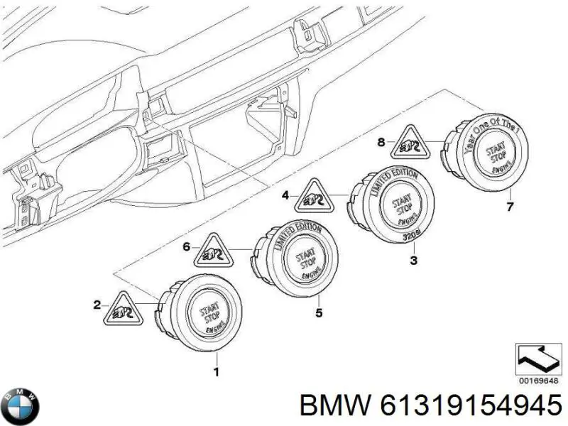 Кнопка запуску двигуна BMW 61319154945 ціна, від 4.44 USD