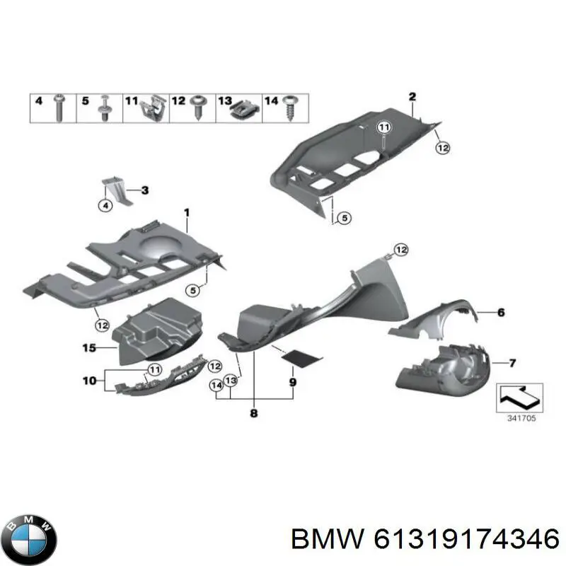 61319174346 BMW Накладка рульової колонки