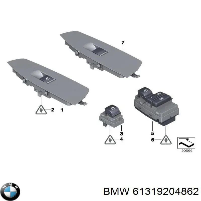 Кнопки заднього склопідіймача на BMW 7 (F01, F02, F03, F04)