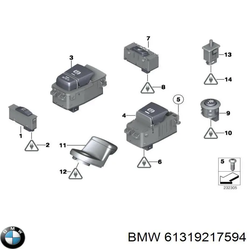 Клавіша електромеханічного гальма стоянки 61319217594 BMW