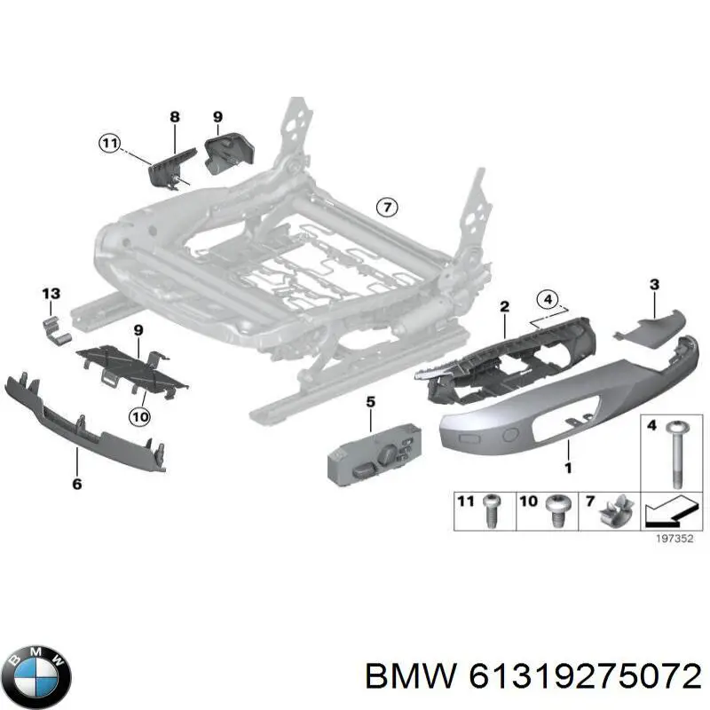 61319275072 BMW Блок кнопок механізму регулювання сидінь, правий