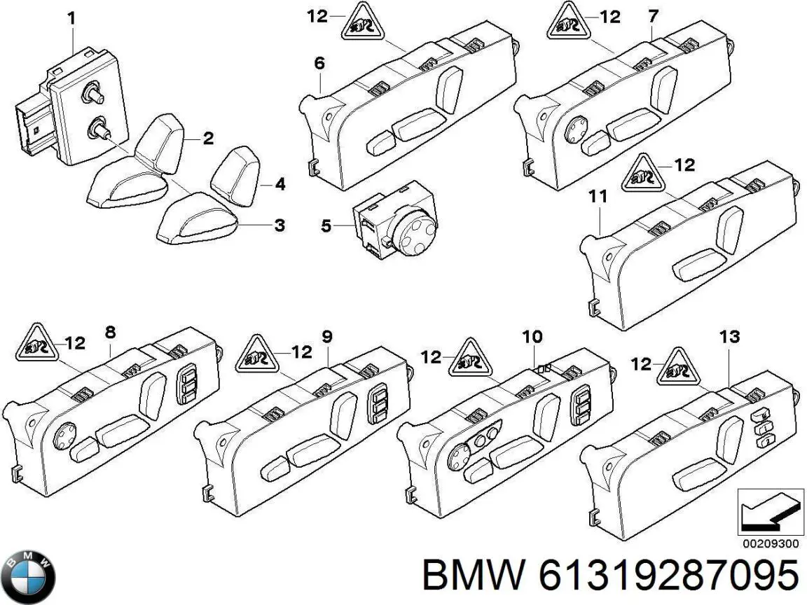 Блок кнопок механізму регулювання сидінь, лівий BMW 61319287095 ціна, від 349.57 USD