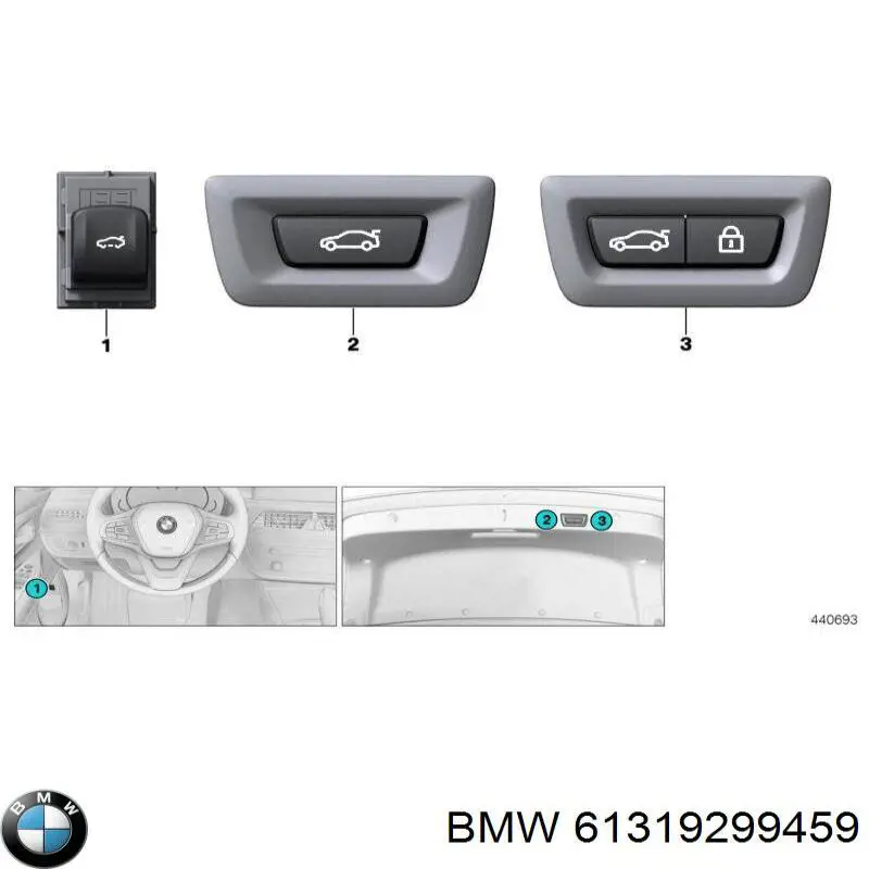 Купити 61319299459 BMW Кнопка салону приводу замка 3/5 двері (ляди)/кришки багажнику