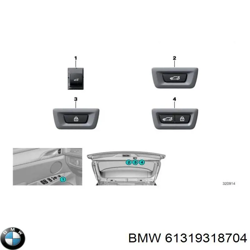 Кнопка салону приводу замка 3/5 двері (ляди)/кришки багажнику BMW 61319318704 ціна, від 11.92 USD