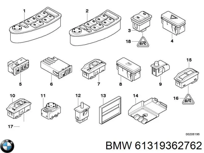 61319362762 BMW Кнопки переднього лівого склопід'ємника