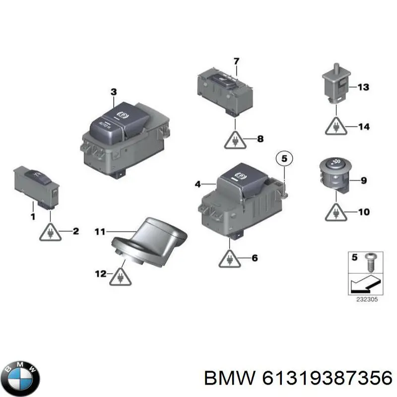 Купити 9355232 BMW Клавіша електромеханічного гальма стоянки