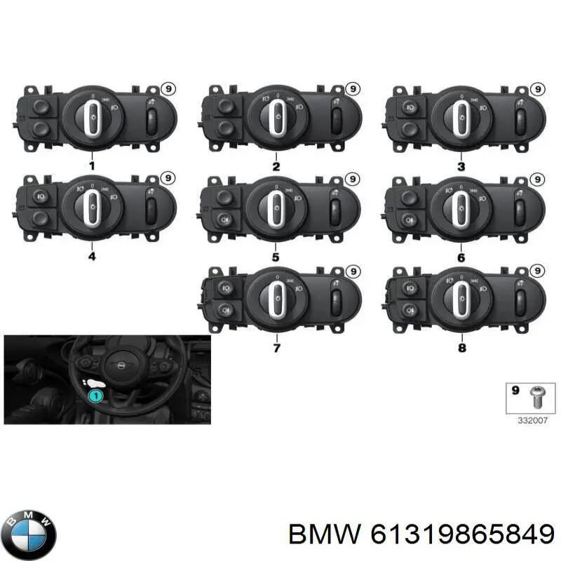 61315A25475 BMW Перемикачі електричні (перемикач світла центральний)