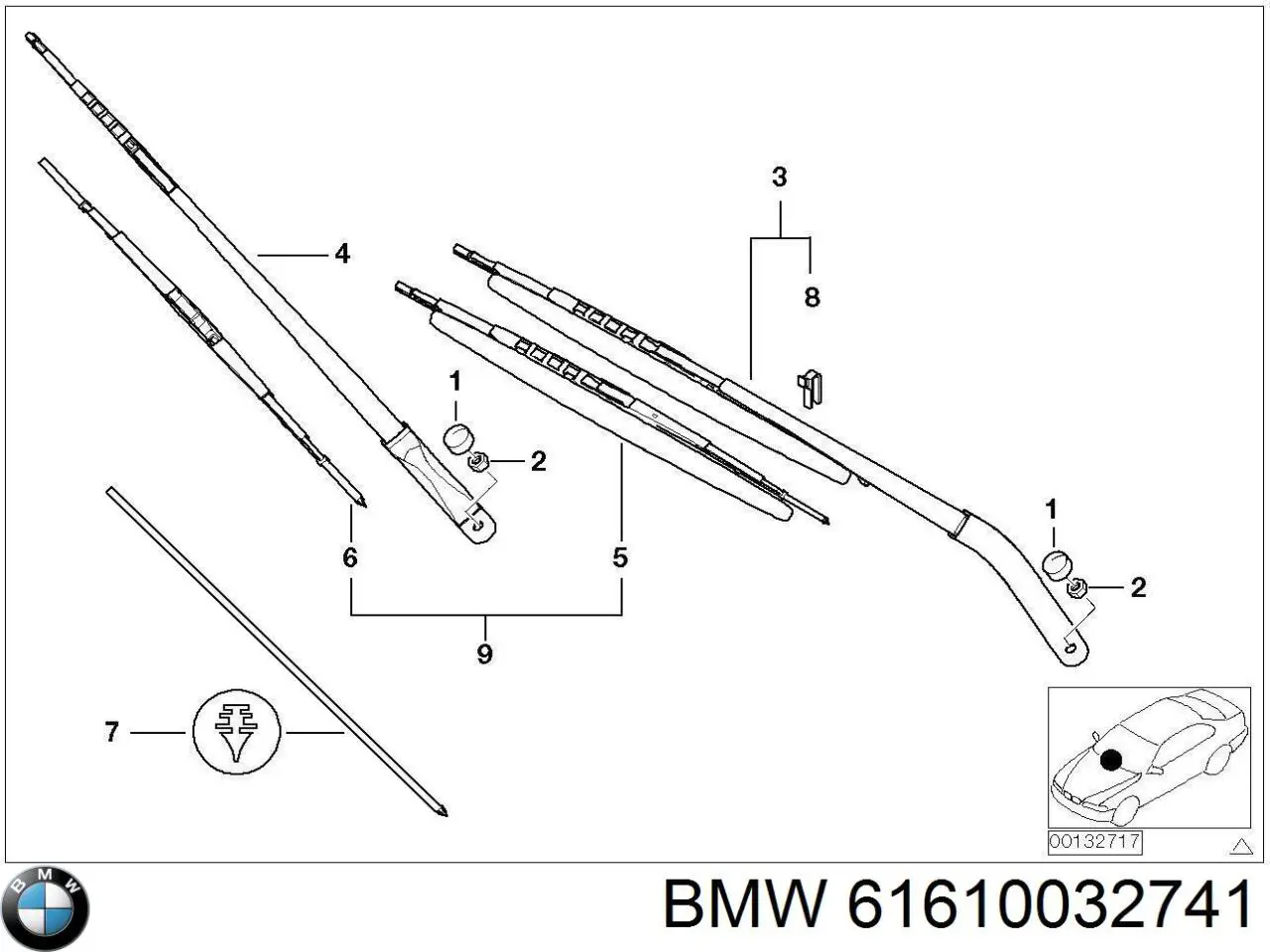 Гумка щітки склоочисника, комплект BMW 61610032741 ціна, від 29.65 USD