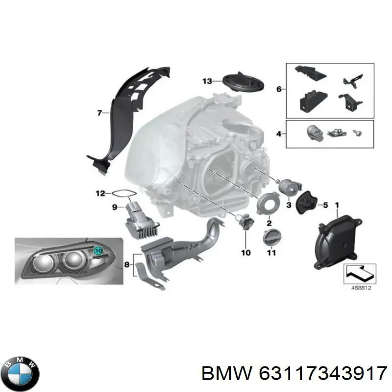 Кронштейн-адаптер кріплення фари передньої, лівої BMW 63117343917 ціна, від 30.37 USD