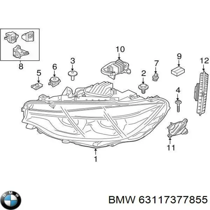 Фара дальнього світла в зборі BMW 63117377855 ціна, від 1013.29 USD
