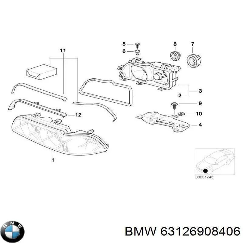 Ущільнювач фари правої BMW 63126908406 ціна, від 24.68 USD