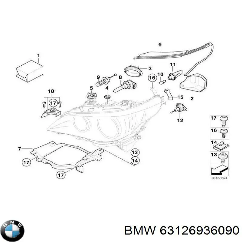 Кронштейн-адаптер кріплення фари передньої, правої 63126936090 BMW