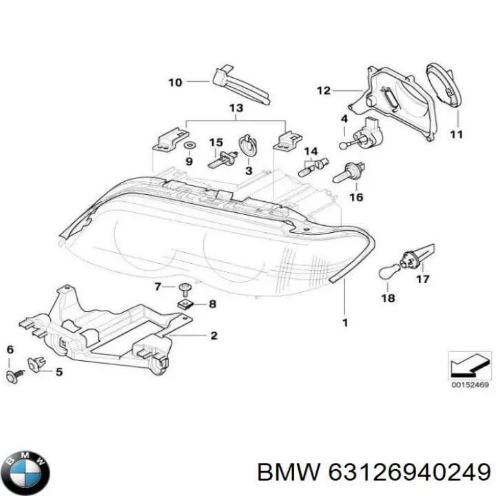 63126940249 BMW Кронштейн (адаптер) кріплення фари передньої