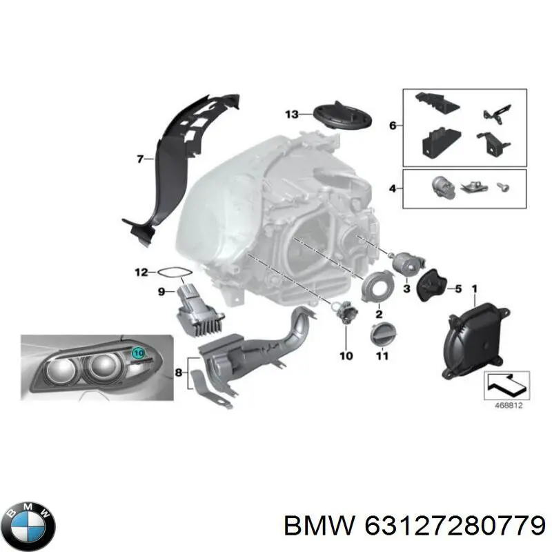 63127222462 BMW кронштейн-адаптер кріплення фари передньої