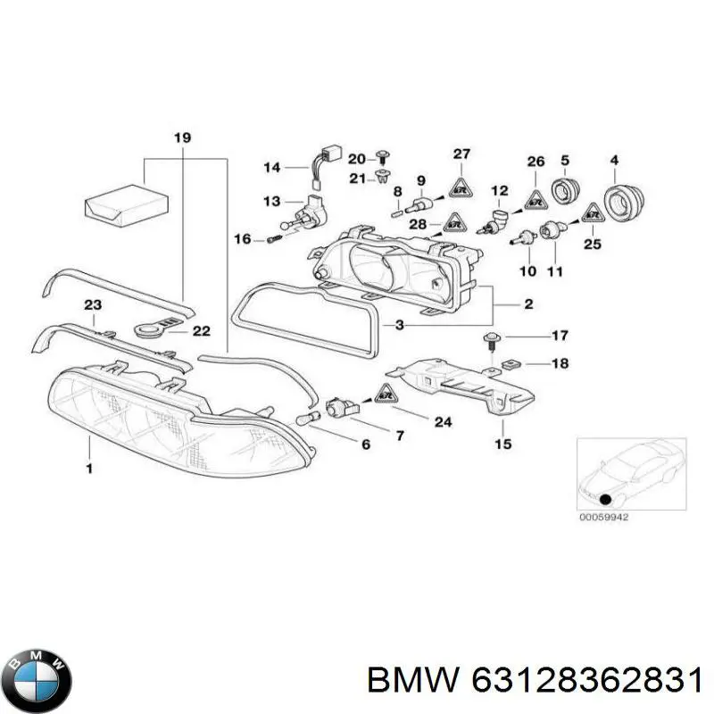 Скло фари лівої на BMW 5 (E39)