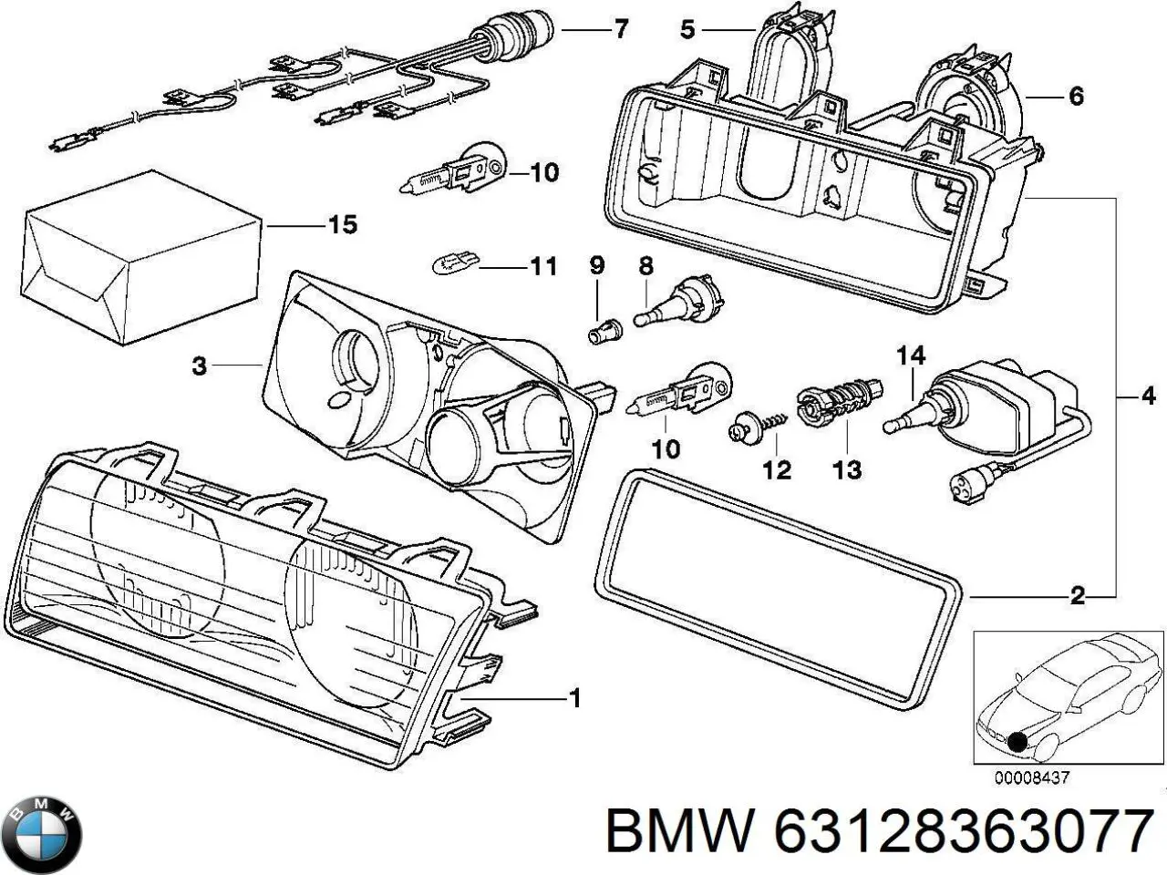 Купити 63128363077 BMW Скло фари лівої