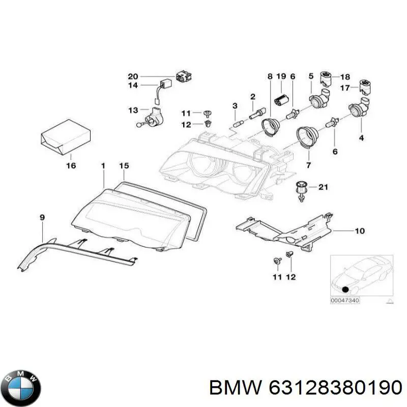 Купити 63128380190 BMW Скло фари правої