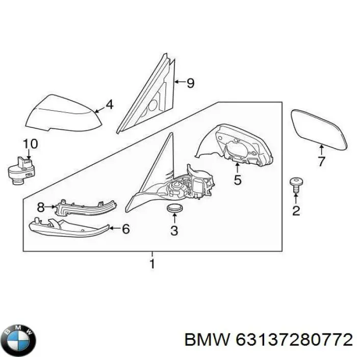 Покажчик повороту дзеркала, правий 63137280772 BMW