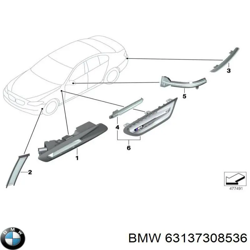 Покажчик повороту дзеркала, правий BMW 63137308536 ціна, від 39.27 USD