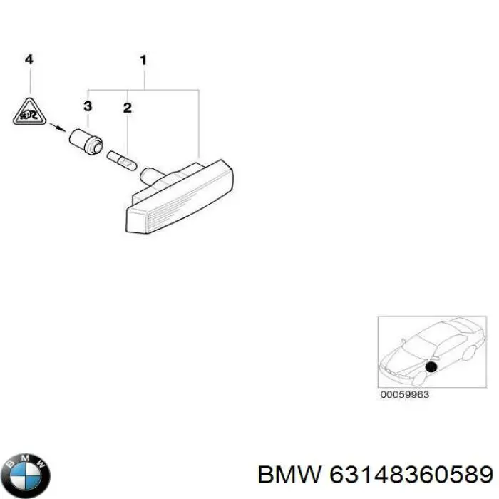 63148360589 BMW повторювач повороту на крилі