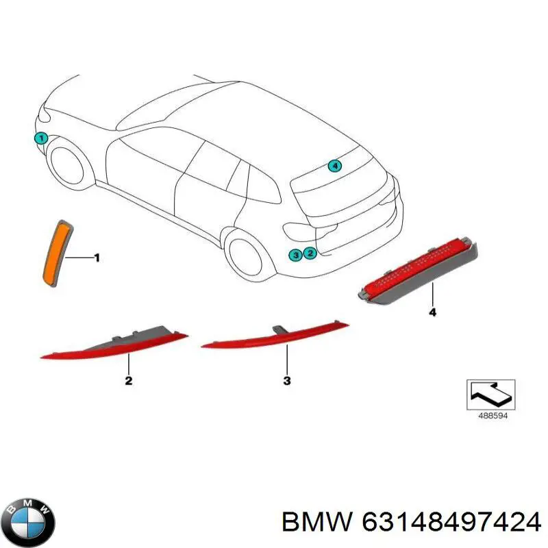 63148497424 BMW Катафот (відбивач) переднього бампера, правий