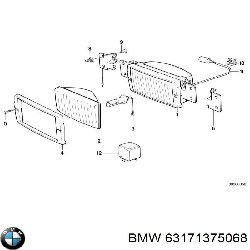 Скло протитуманні фари, правою 63171375068 BMW