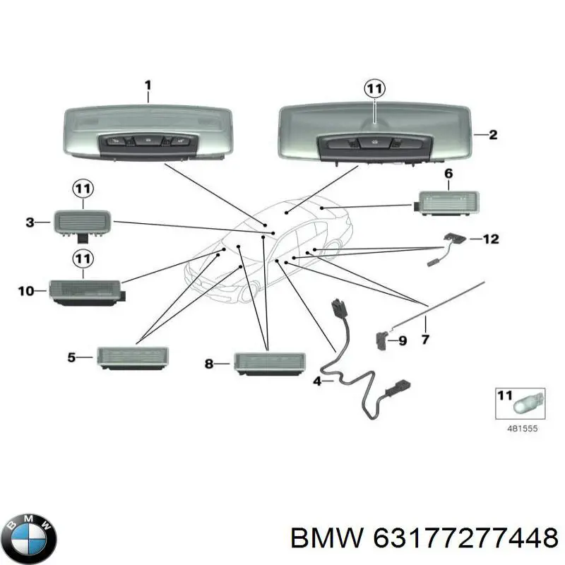 63177277448 BMW Ліхтар підсвічування ручки дверей передніх