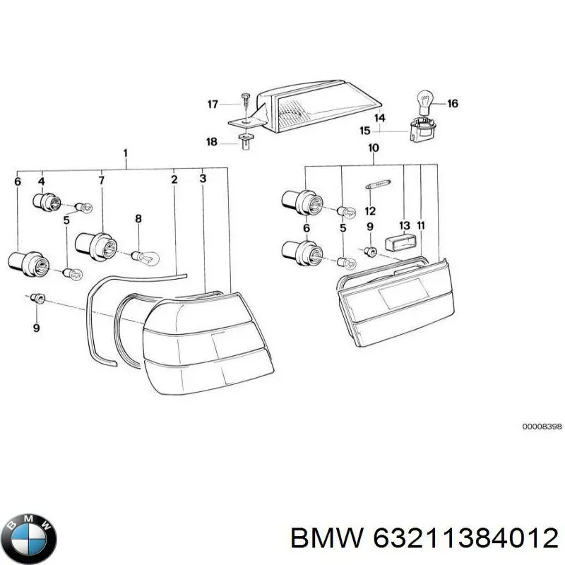 Фара задня права внутрішня на BMW 5 (E34)
