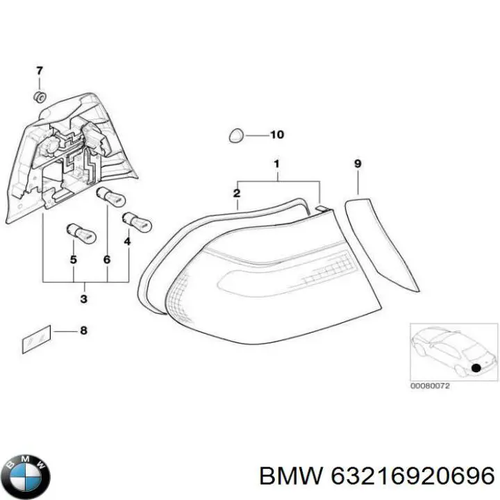 Ліхтар задній правий, зовнішній BMW 63216920696 ціна, від 169.93 USD