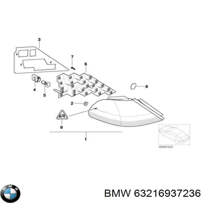 Ліхтар задній правий, зовнішній BMW 63216937236 ціна, від 110.50 USD