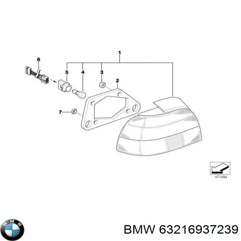 Купити 63216937239 BMW Ущільнювач ліхтаря заднього внутрішнього, лівого