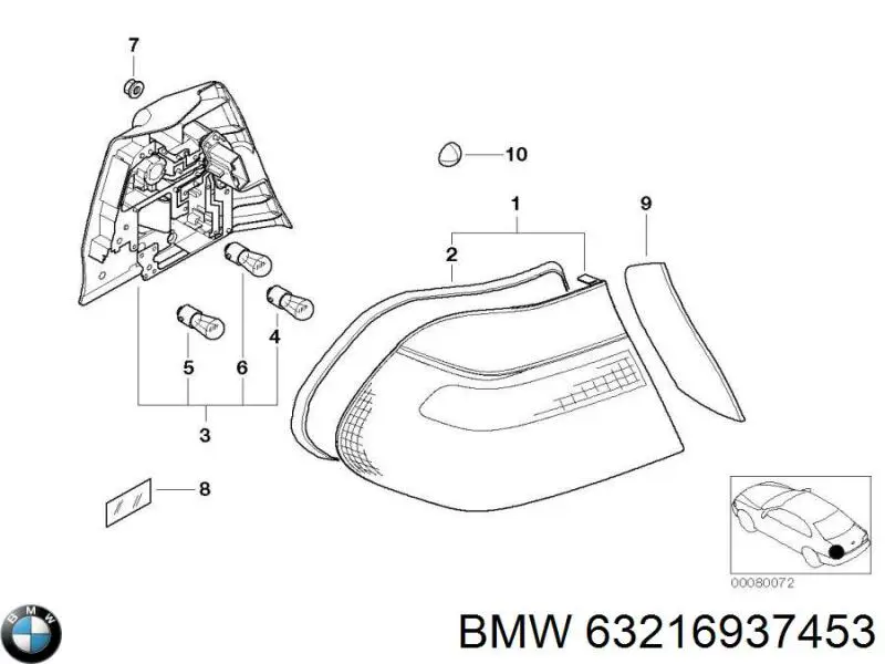 Задня ліва зовнішня фара BMW 63216937453 ціна, від 257.35 USD