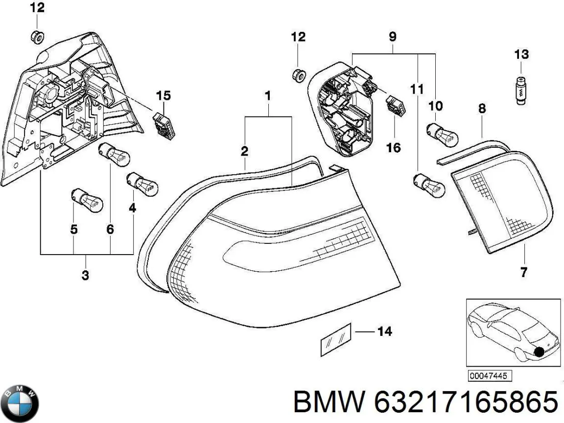 Плата заднього ліхтаря, контактна BMW 63217165865 ціна, від 96.54 USD