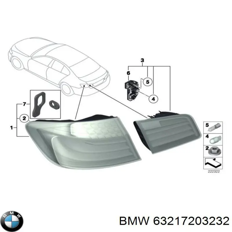 Ліхтар задній правий, зовнішній BMW 63217203232 ціна, від 63.35 USD