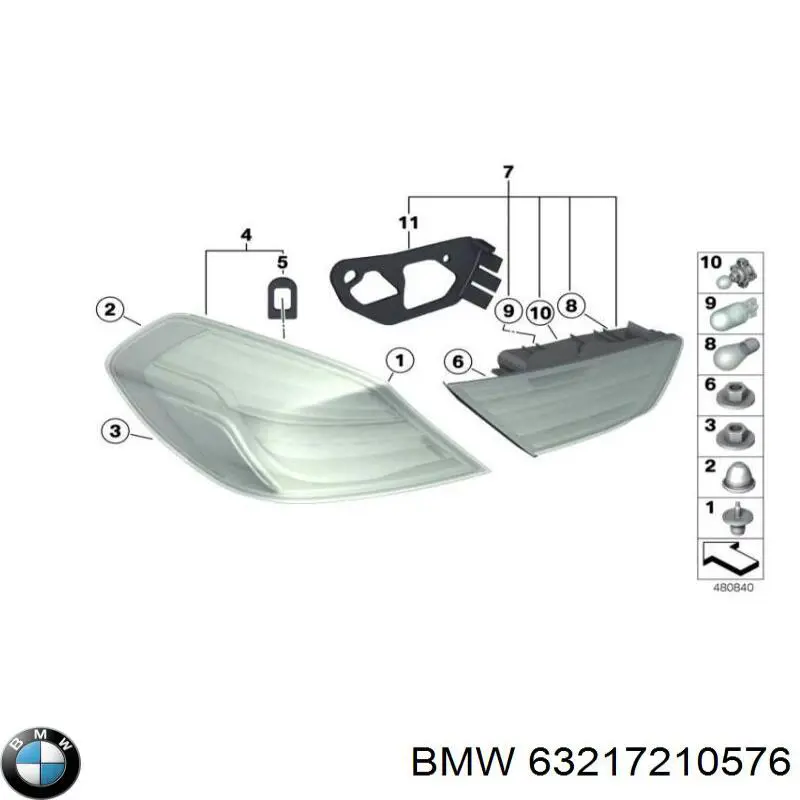 Ліхтар задній правий, зовнішній BMW 63217210576 ціна, від 380.83 USD