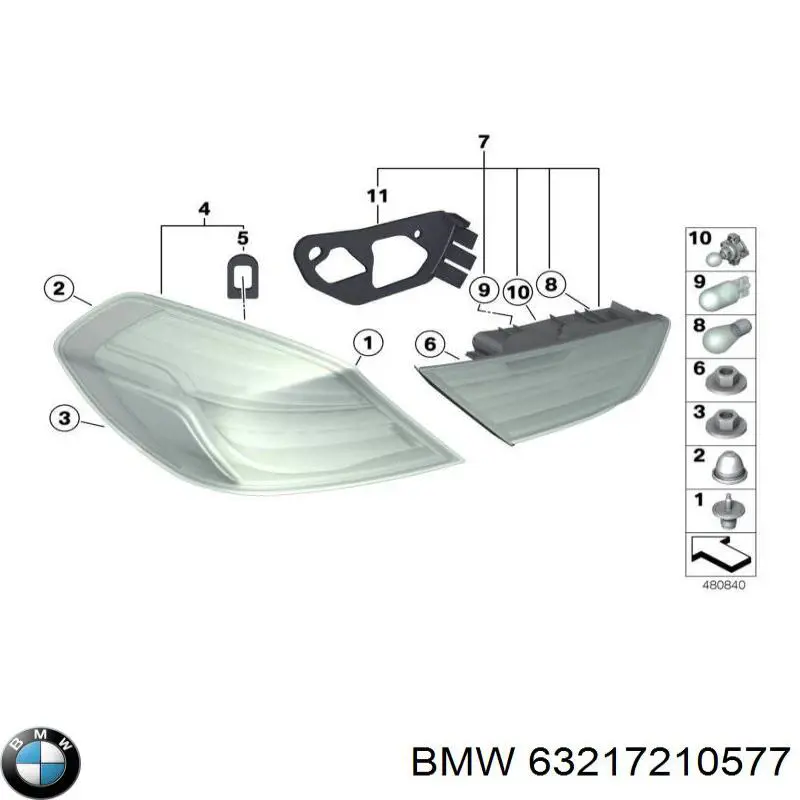 Ліхтар задній лівий 63217210577 BMW