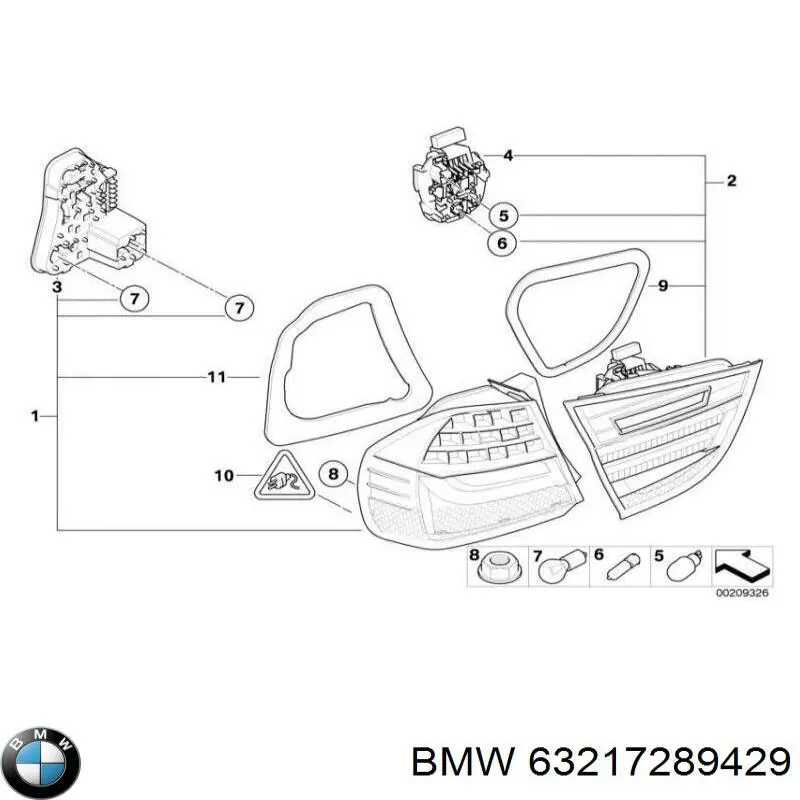 Задня ліва зовнішня фара BMW 63217289429 ціна, від 273.52 USD