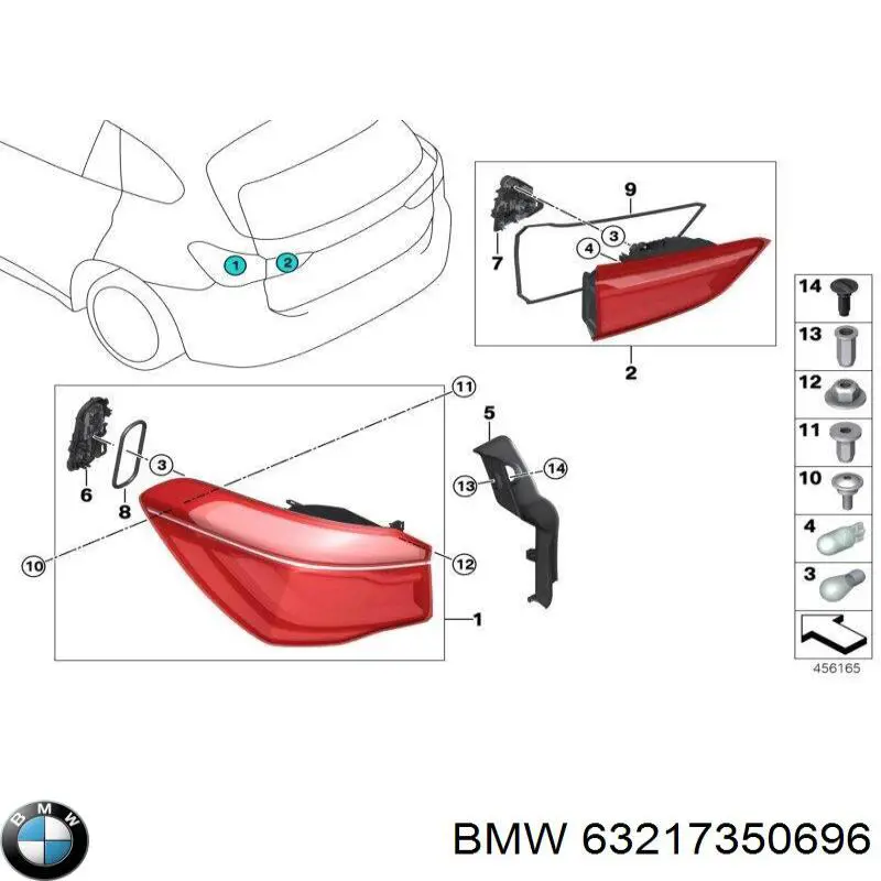 Ліхтар задній правий, внутрішній 63217350696 BMW