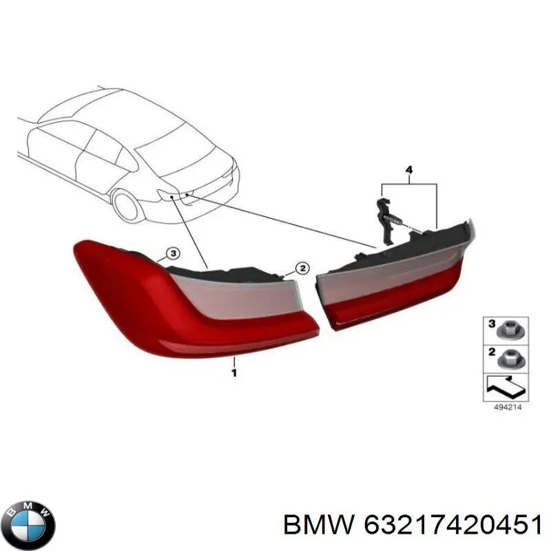 Ліхтар задній лівий, зовнішній 63217420451 BMW