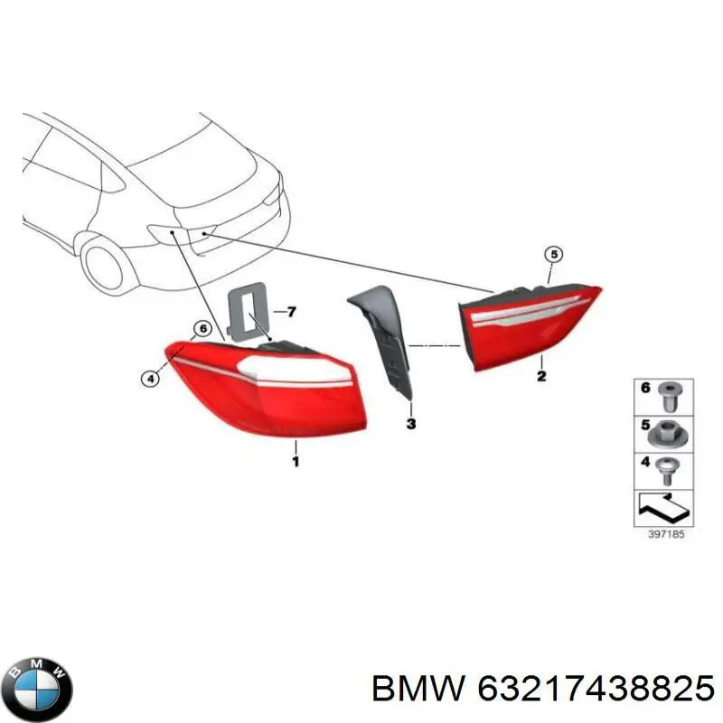 63217438825 BMW Ліхтар задній лівий, внутрішній