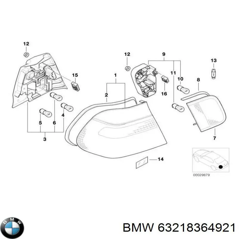 Задня ліва зовнішня фара BMW 63218364921 ціна, від 25.34 USD