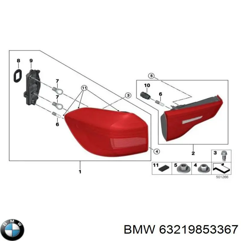 Задня ліва зовнішня фара BMW 63219853367 ціна, від 42.33 USD
